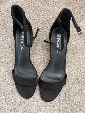 Heritage Black Suede Open-Toe Ankle-Strap Heels